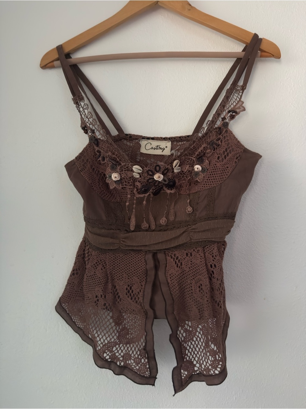 Rare Y2K Casting Fairy Lace Beaded Shell  Cami Top Small